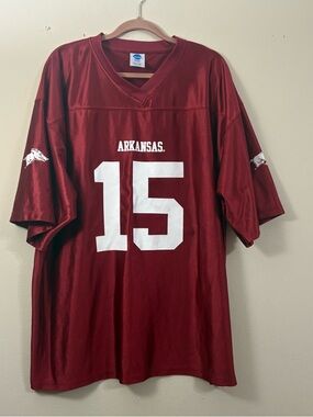 VINTAGE NCAA ARKANSAS RAZORBACKS #15 FOOTBALL JERSEY RED mens 2XL